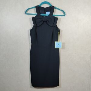 01095 CeCe black knit sleeveless front bow detail fitted dress 4 NWT